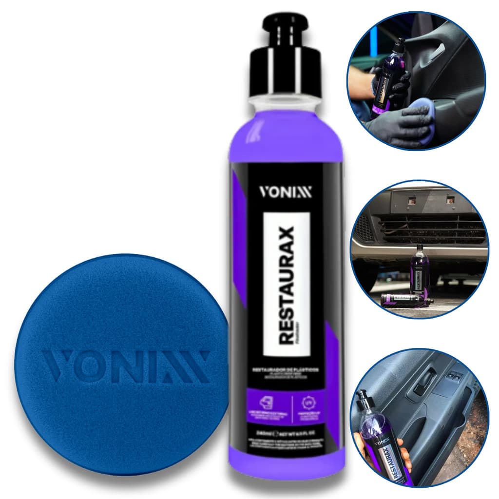 KIT Restaurax 240ml Mais Aplicador Azul Vonixx Restaurador e Revitalizador de Plásticos Internos e Externos