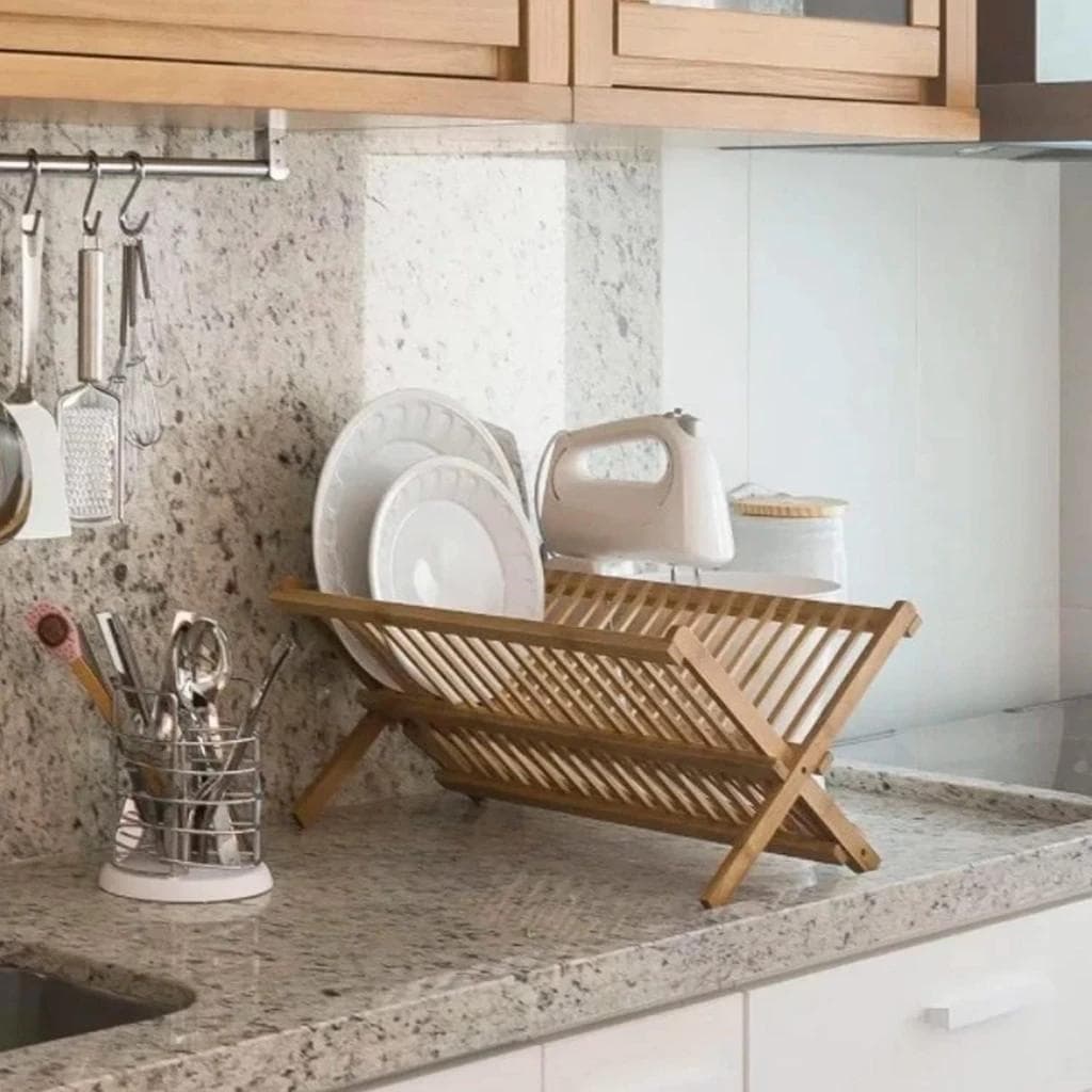 Escorredor Bambu Louça Pratos Dobrável Tampa Cozinha Casa Colher Rack Copo  SuporteTaça Talheres