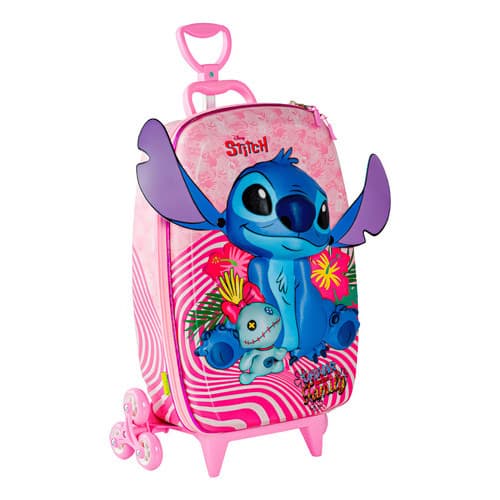 Mochila De Rodinhas Lilo E Stitch Maxtoy 3d Escolar Rosa Rosa Liso