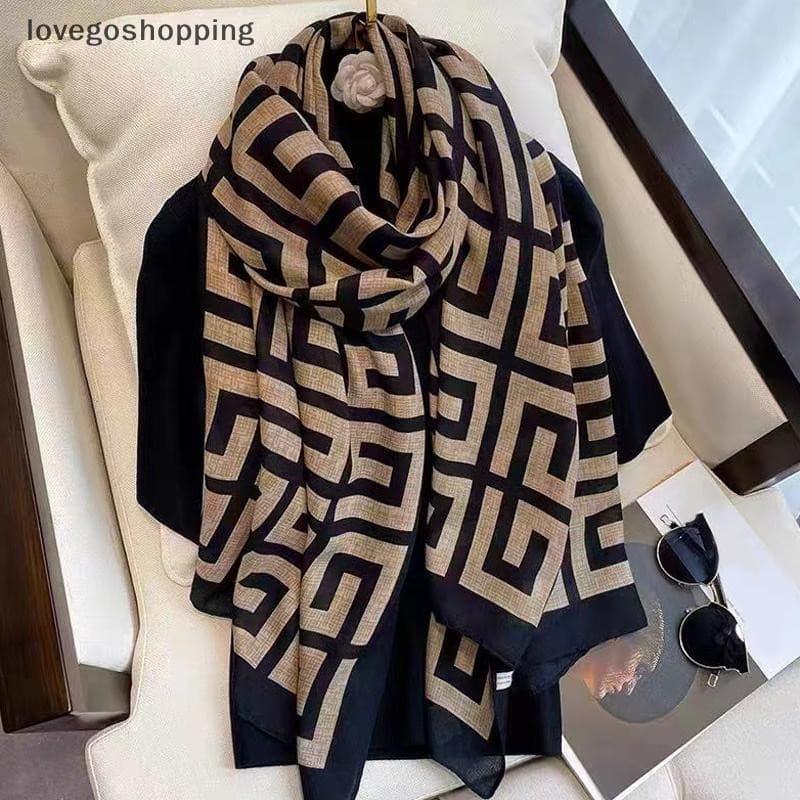 [lovego] Outono E Inverno Elegante Confortável Cachecol Feminino Quente Xale Carta De Clássico Versátil Longo Lenço De S