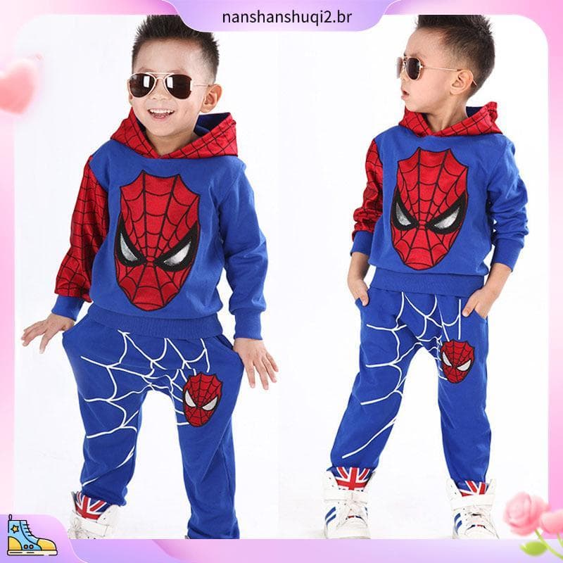 Conjunto de Roupa de Algodão do Homem Aranha /Casaco de Capuz Calça Infantil Masculino