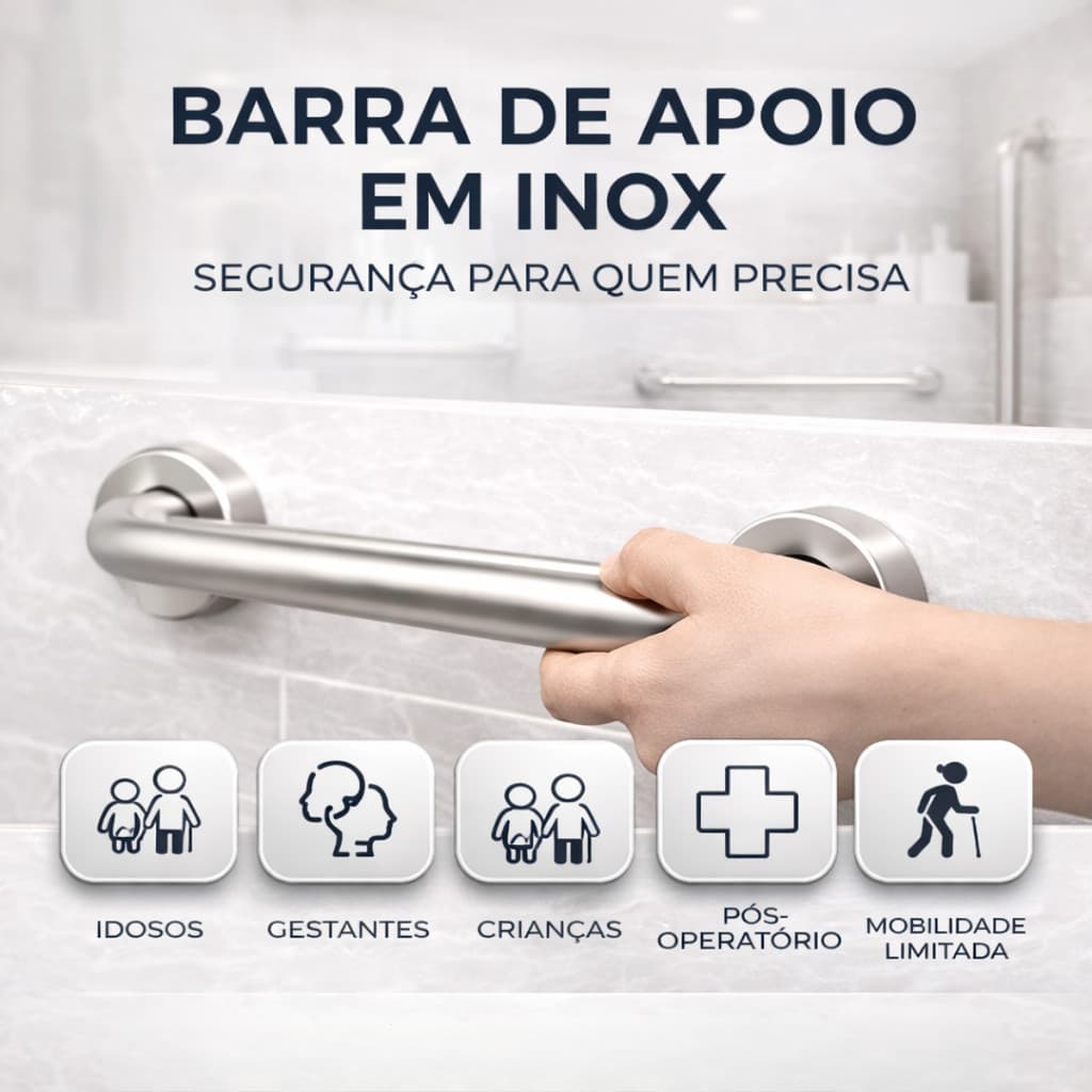 Barra de Apoio Inox 80cm Antiderrapante Para Banheiro Segurança