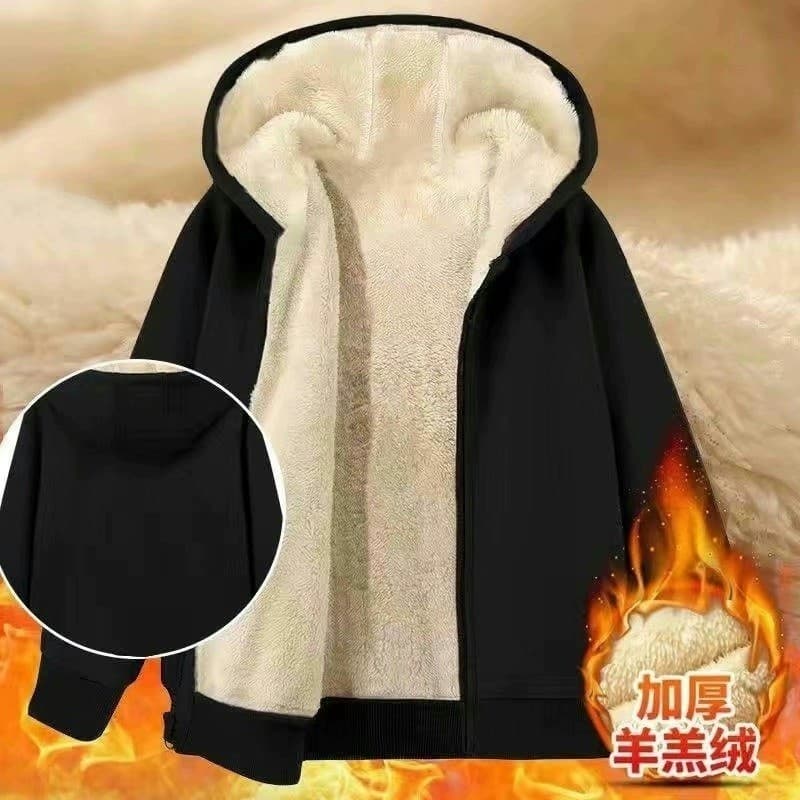 Etiqueta de corte de comércio exterior mais veludo engrossado solto tamanho grande Casual Cardigan com capuz zíper molet