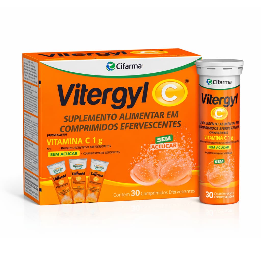 Vitergyl C 1g 30 Comprimidos Efervescentes Laranja Sem Açúcar – Vitamina C Imunidade e Energia