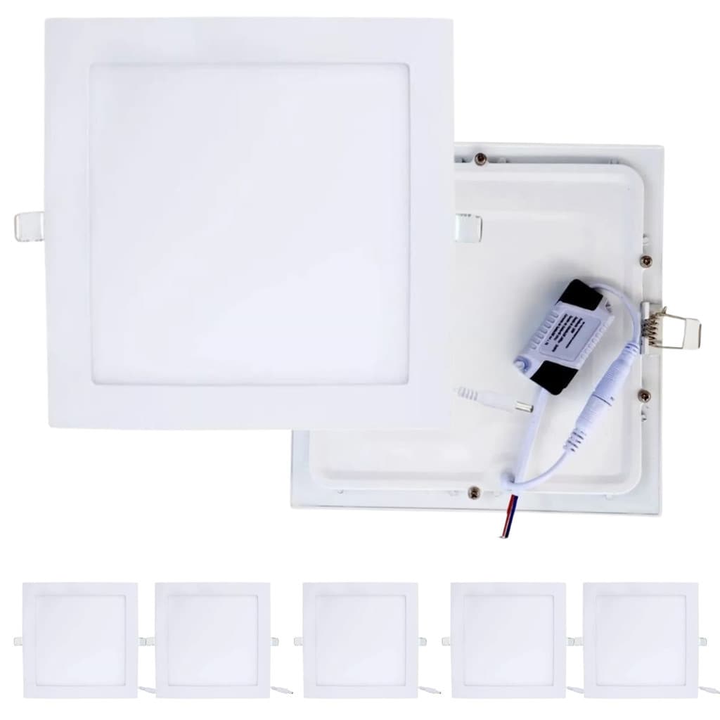 Kit 5 Plafon Led 12W Quadrado Embutir Alumínio 16.5x16.50cm Frio Bivolt 110v-220v