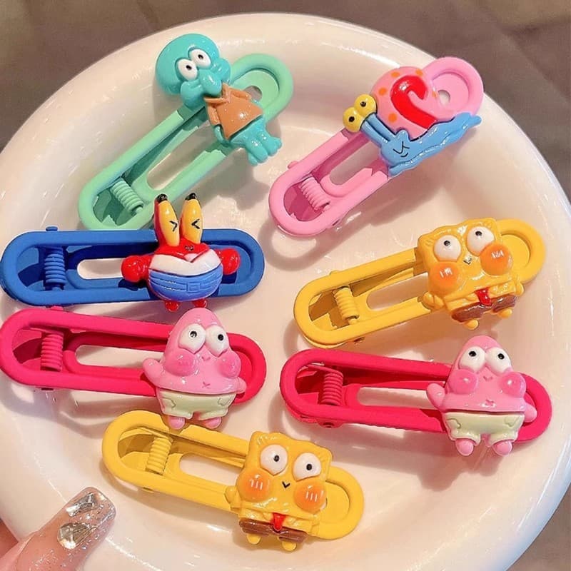 20206 novo estilo dopamina cor bob esponja calça quadrada bonito grampo de cabelo feminino franja lateral clipe de cabel