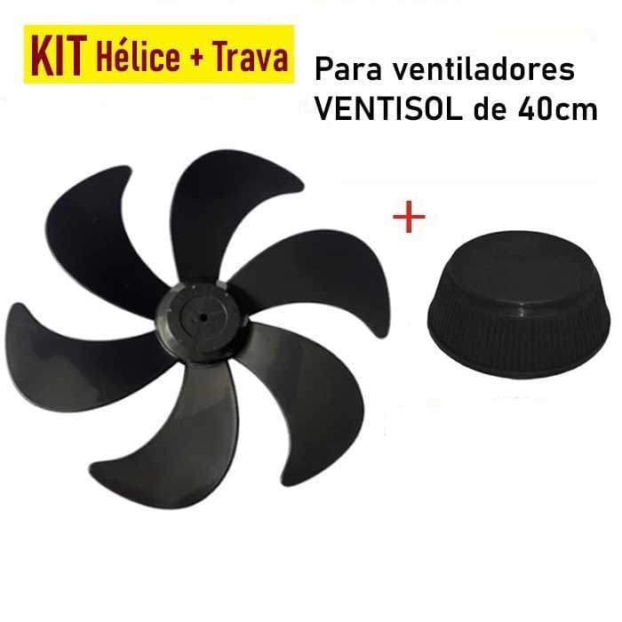 KIT HÉLICE + TRAVA  para Ventilador Ventisol 40 CM - PRETA - Helice ventisol 40CM (Furo Redondo)