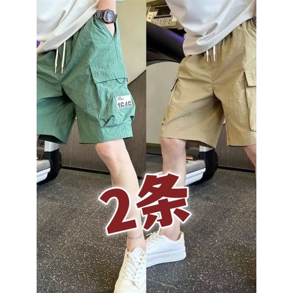 Verão Shorts de secagem rápida macacão masculino bolsos grandes calças cortadas Casual solto exterior Wear rotulagem cal