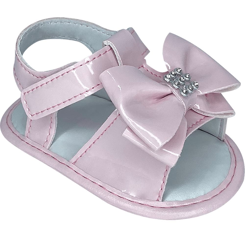 Sandália Bebê Menina Recém Nascida Macia Confort Luxo Bibi Lili Cor:Rosa BB/Laço