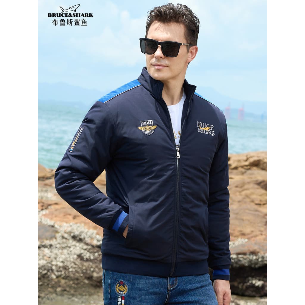 Outono inverno jaqueta espessada masculina Bruce Shark Street Wear tamanho grande jaqueta acolchoada masculina bordado s