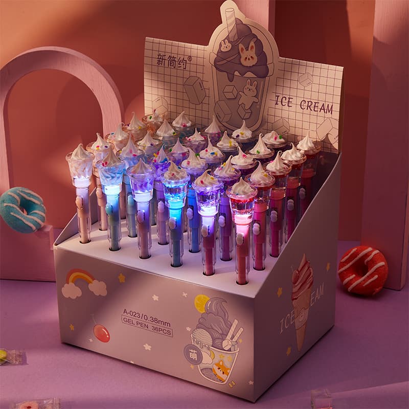 Caneta luminosa em formato de sorvete Caneta de Gel de alto valor para estudantes crianças estilo japonês com luz criati