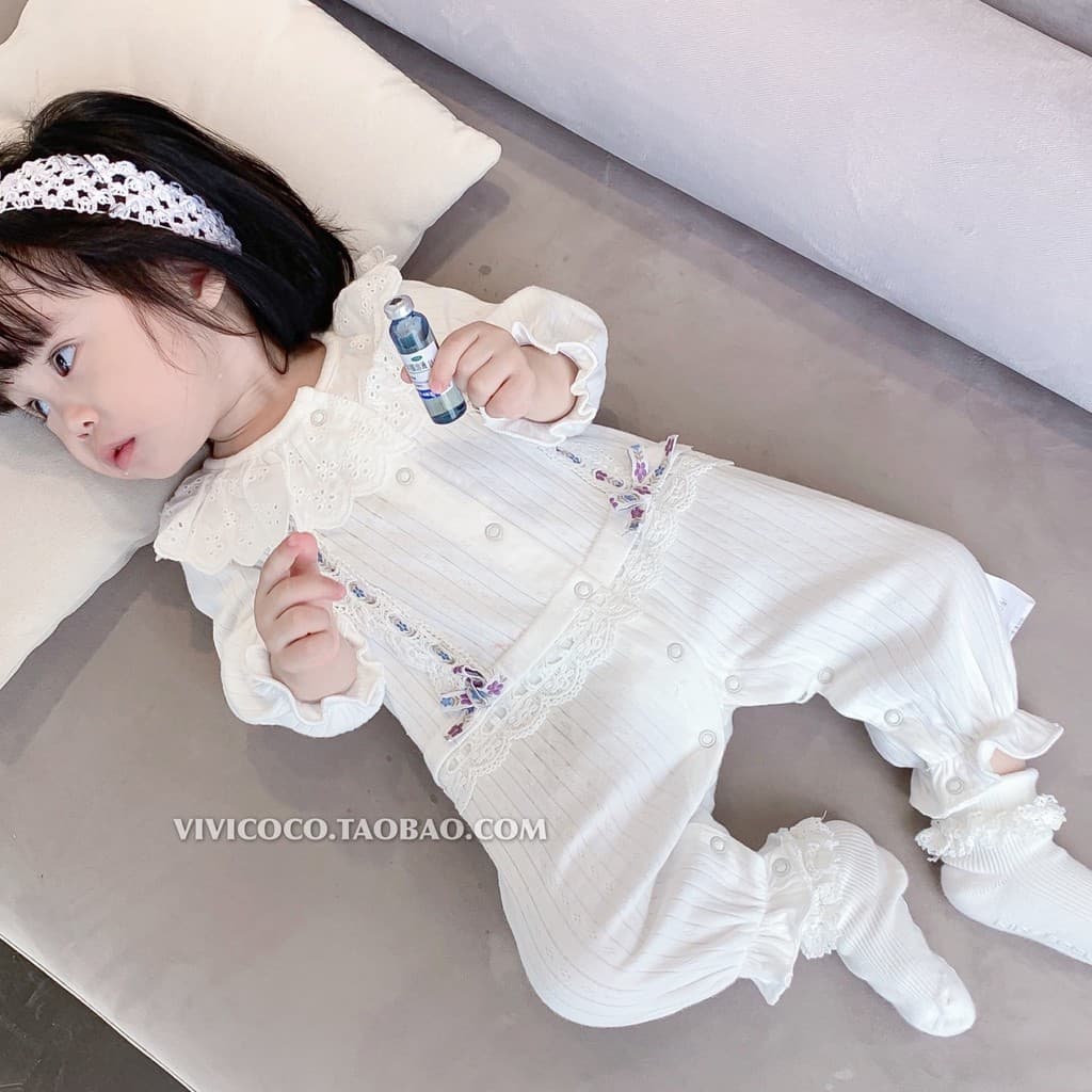 Coco mãe bebê macacão versão coreana bebê menina mês inteiro roupas outono macacão de algodão puro gola boneca lapela ma