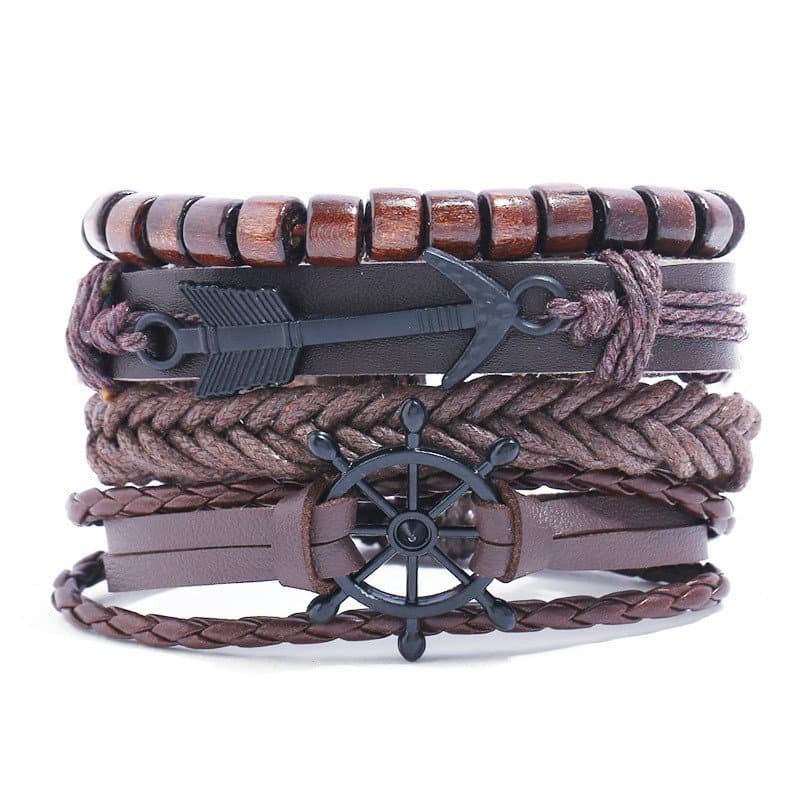 Pulseira de estilo punk simples e retrô, pulseira de couro sintético trançada DIY, pulseira de couro de estilo étnico ma