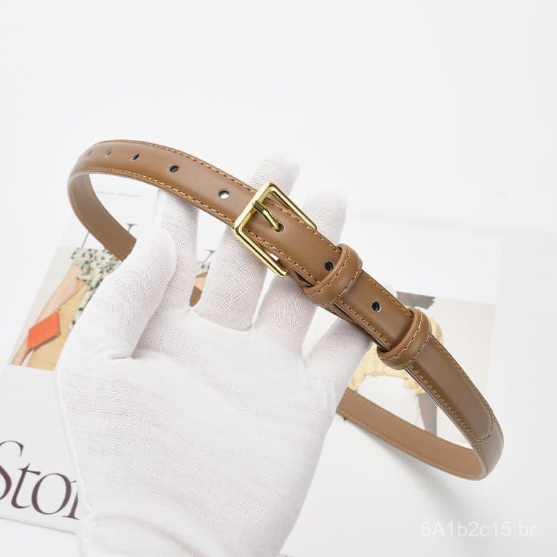 Cinto feminino de couro, cinto decorativo de couro genuíno para saias, simples e versátil, fivela de pino em couro de va