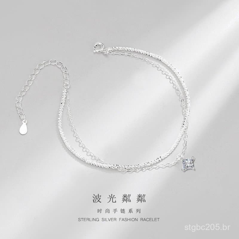 Pulseira de dupla camada brilhante em prata esterlina S925 para mulheres, com um toque de luxo leve e sofisticado, um pr