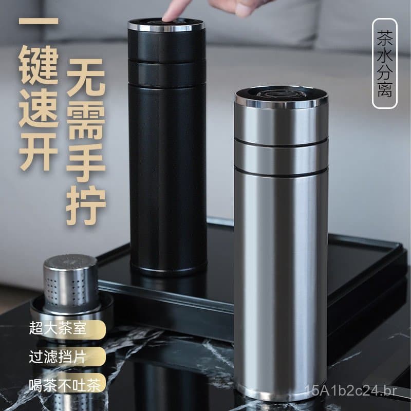 Copo térmico de aço inoxidável 316 de grande capacidade com abertura instantânea e separação de chá e água, ideal para p
