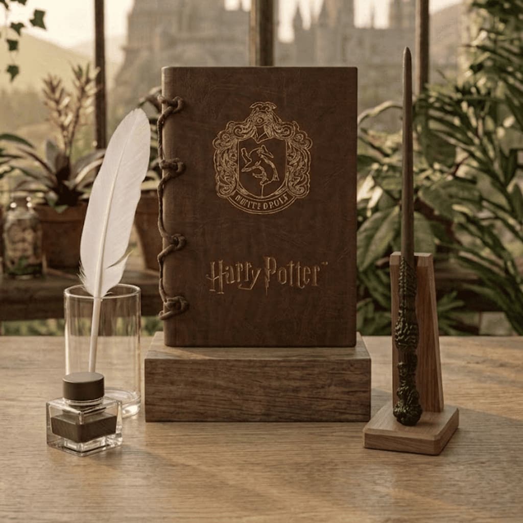 Kit Diário Harry Potter + Caneta Varinha Capa Couro Sintetico PU