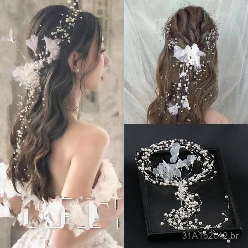 Nova tiara de tecido feita à mão com pérolas para apresentações infantis, acessório de cabelo e adereço para apresentaçõ