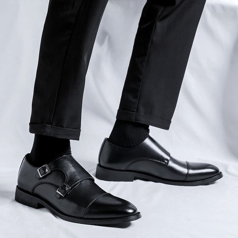Sapatos de couro masculino negócios Formal Wear couro genuíno preto terno sapatos moda fivela pontiaguda Derby sapatos d