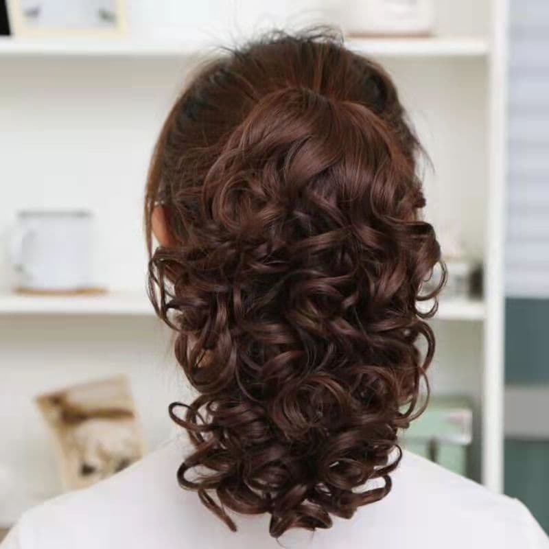 Cabelo rabo de cavalo pêra flor atada encaracolado grande rabo de cavalo encaracolado realista cabelo encaracolado simul