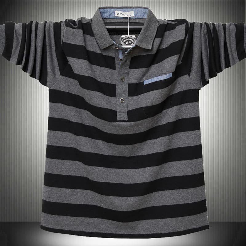 Roupas de outono plus size plus size com bolso lapela manga comprida camiseta listrada camisa pequena cara gordo europeu