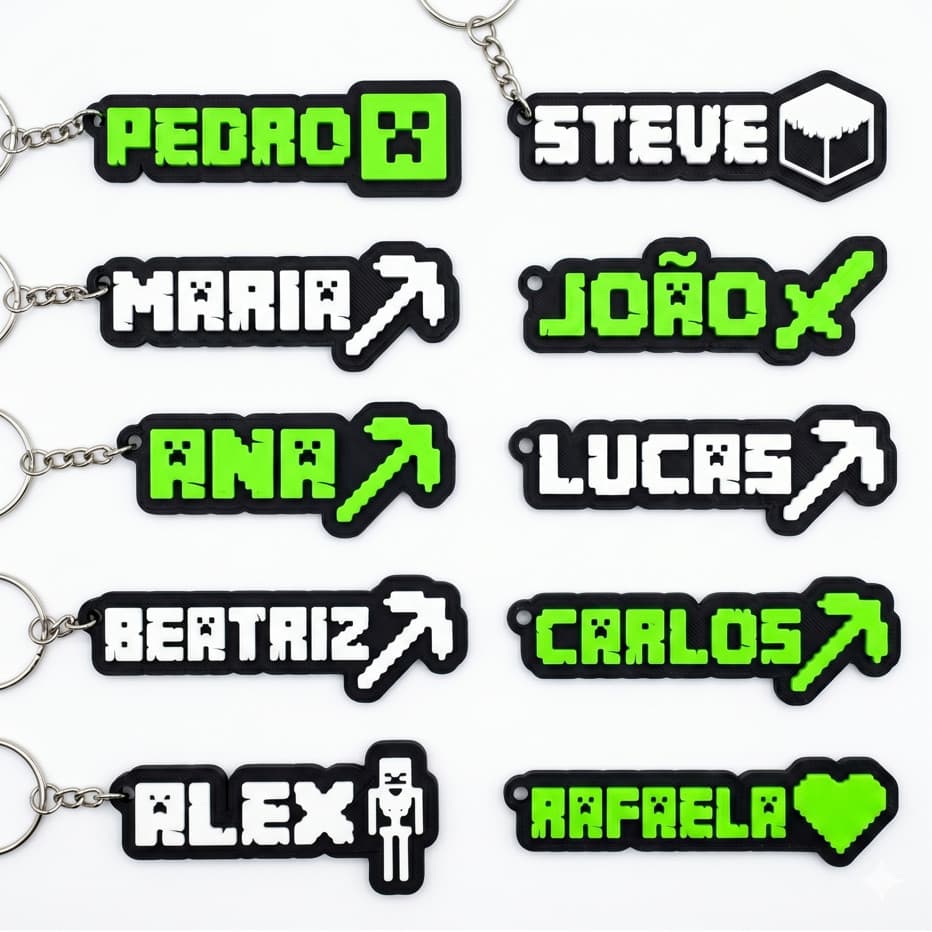 Chaveiro Personalizado Nome Minecraft + Ícone (Espada, Picareta) Lembrancinha Gamer