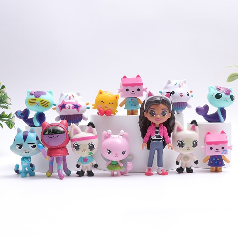 13 peças/conjunto 5-9 cm Bonecos de anime Gabby's Dollhouse, modelo de figura de gato sorridente, brinquedo