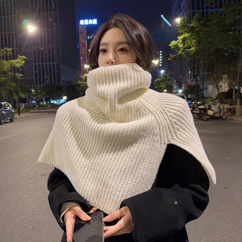 Xale feminino outono inverno exterior quente pulôver cachecol gola alta malha ombro estilo coreano moda fenda cachecol m