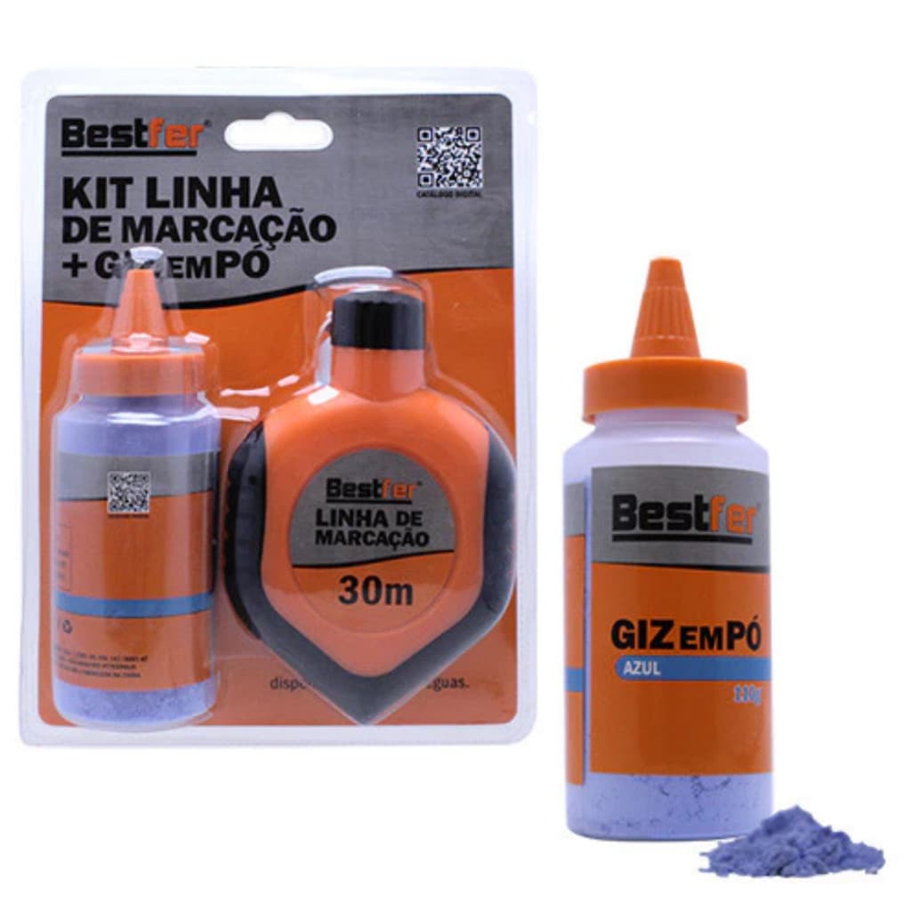 Kit Gesseiro Giz de Linha Azul e 30 Metros Linha de Marcação