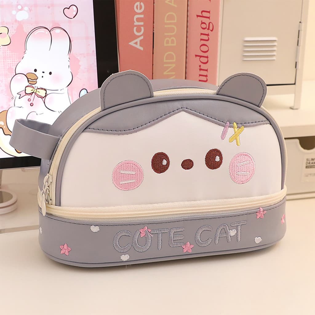 Estojo De Lápis PU Blush Panda De Grande Capacidade Para Estudantes À Prova D'água Com Alça Caneta Uso Escolar Adorável
