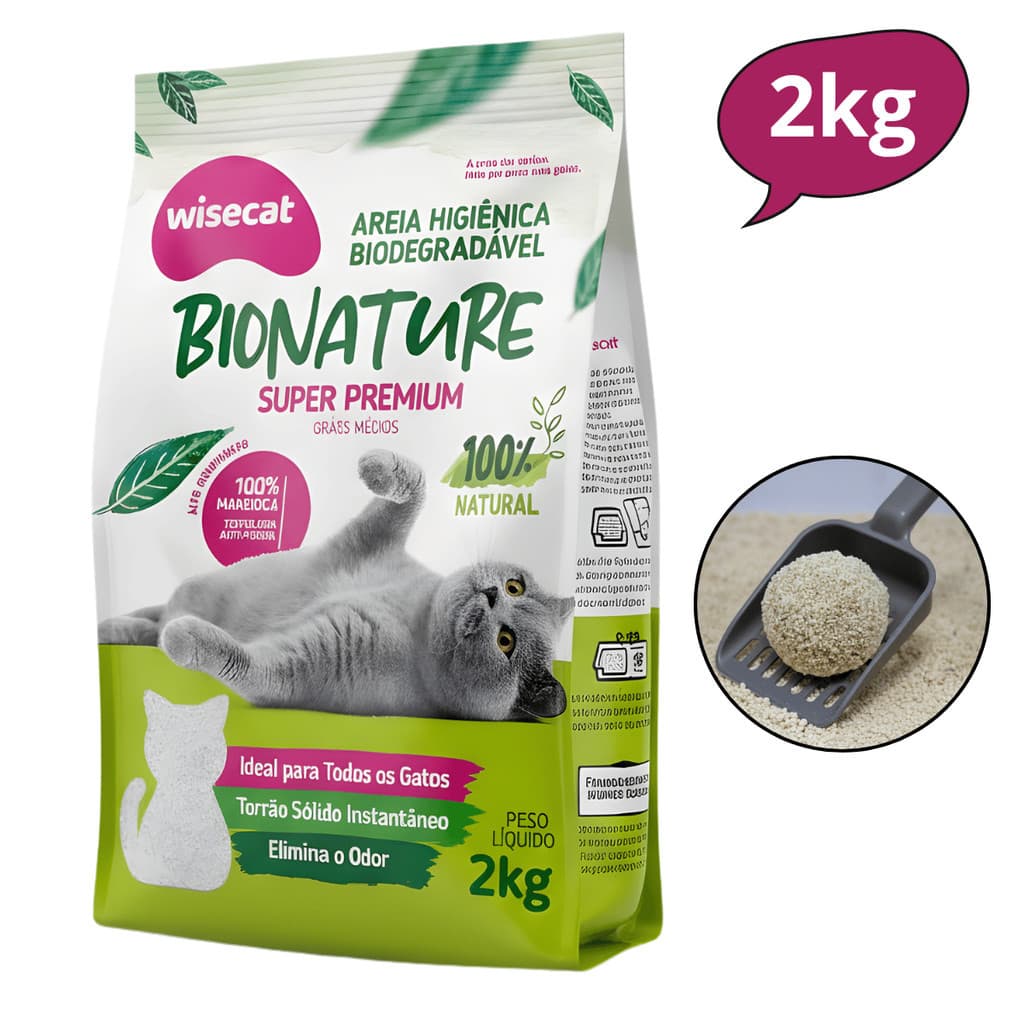 Areia Sanitária De Mandioca Para Gatos Wisecat 20kg Granulada Biodegradável