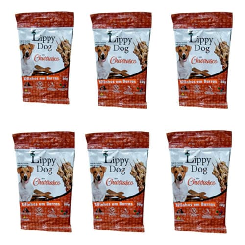 Bifinho Barras Premium Lippy Dog Sabor Churrasco Kit Com 6 Saches de 50 Gr