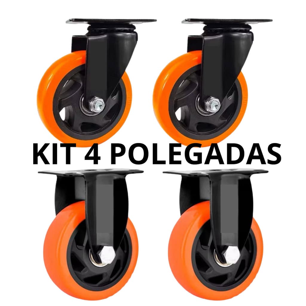 Kit 4 Rodízio 4 Polegadas 2 Base Giratória 2 Base fixa Moveis Pesados