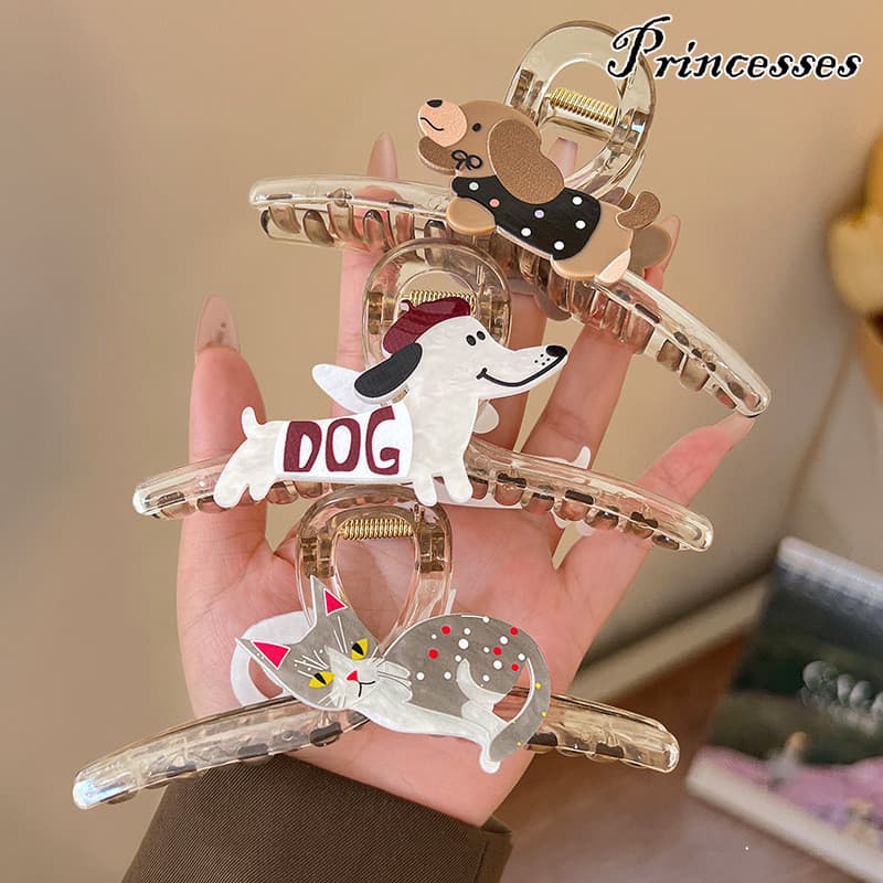 Grandes Grampos De Cabelo De Cachorro Fofos , Clipes De Garra Desenho Animado Da Moda Para Mulheres , Meninas , Acessóri