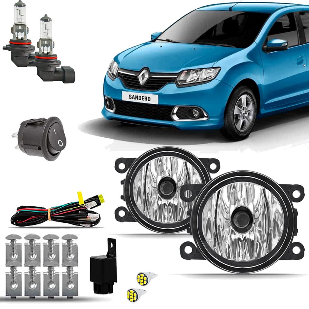 Kit Farol Milha Neblina Auxiliar Farolete  Completo Renault Sandero 2015 2016 2017 2018 2019