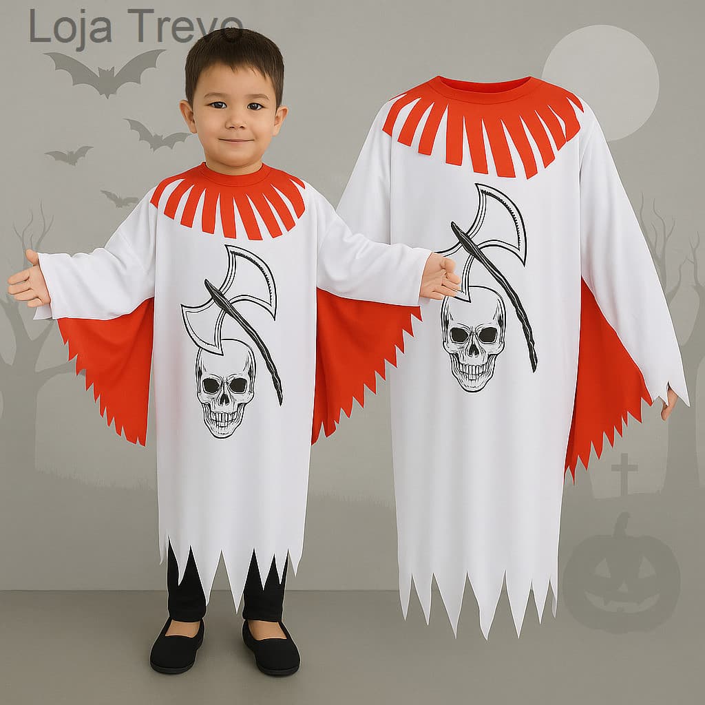 (V)Fantasia Infantil Halloween Caveira com Machado e Detalhes Vermelhos 🩸🦇TZAD