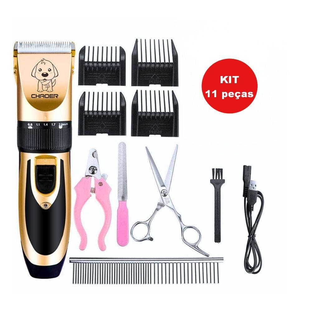 Kit Máquina de Tosar Profissional 11 Peças, Tosador para Gatos e Cachorros, Corte de Pelos Pet