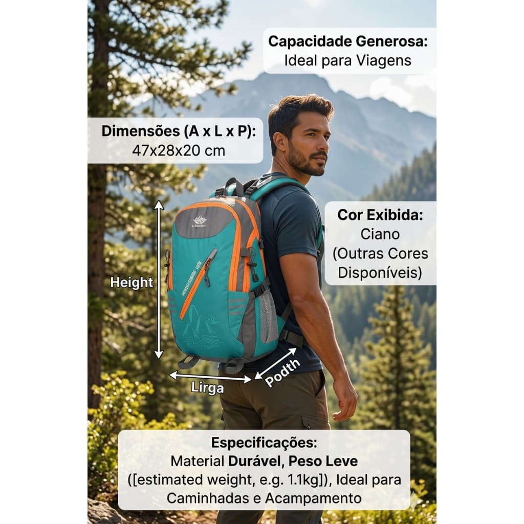 Mochila Militar Impermeável para caminhadas ao ar livre 50Litros Viagem Camping