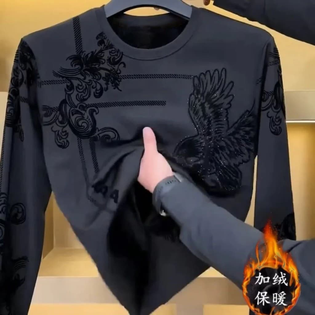 Inverno novo estilo High-End em torno do pescoço moletom engrossado velo-velo roupas térmicas moda masculina