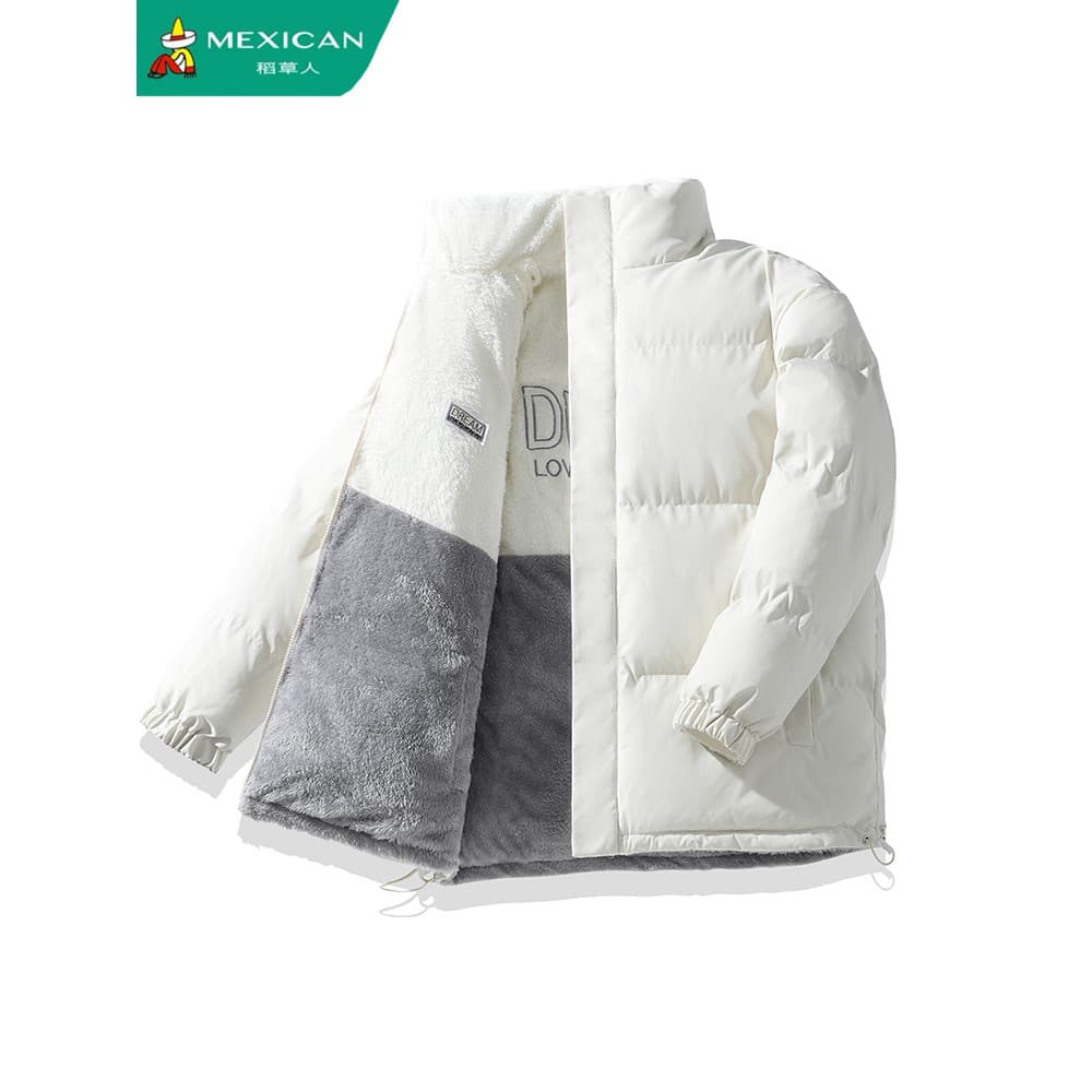 Espantalho dupla face acolchoada jaqueta masculina engrossado inverno velo quente acolchoado jaqueta solta casal cordeir