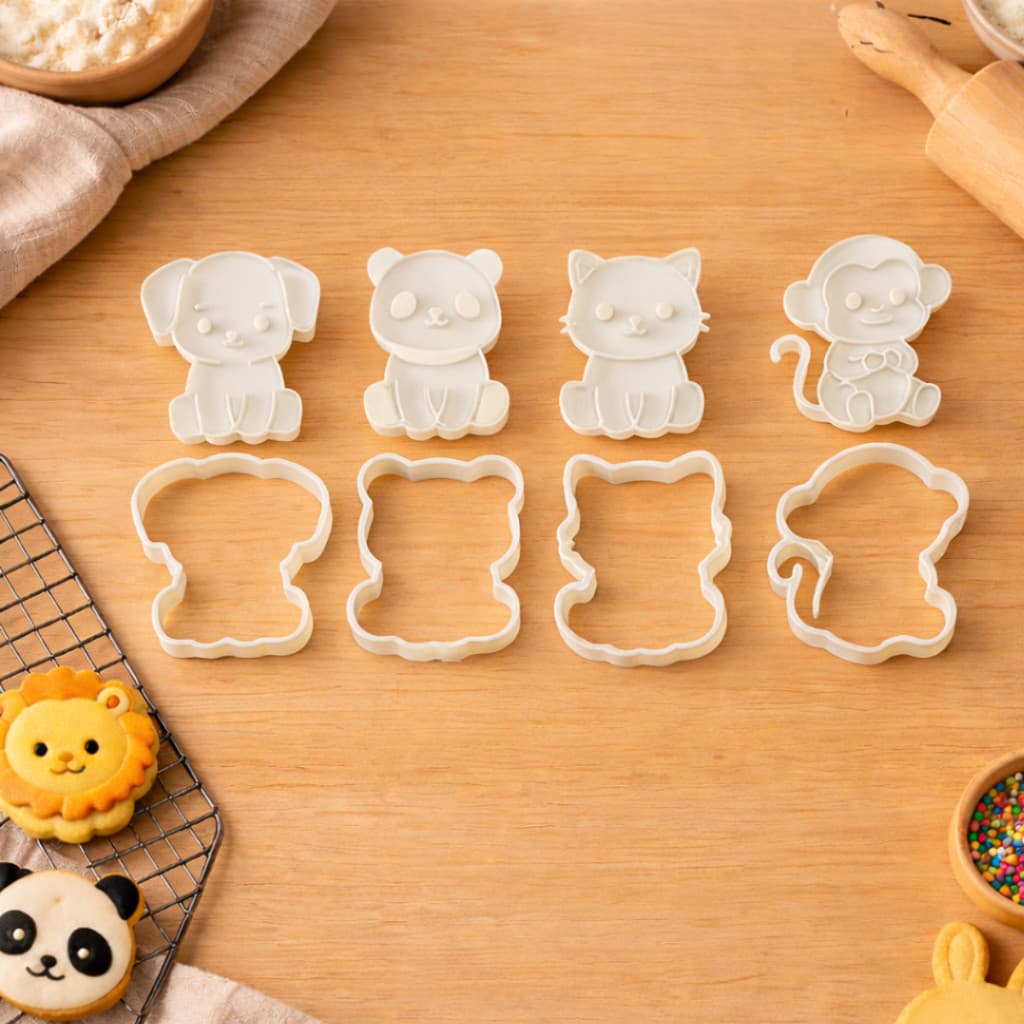 Kit 4 Cortador de Biscoito Infantil de Animais Fofinhos 5cm Cortador Bolacha Amanteigada Massinha