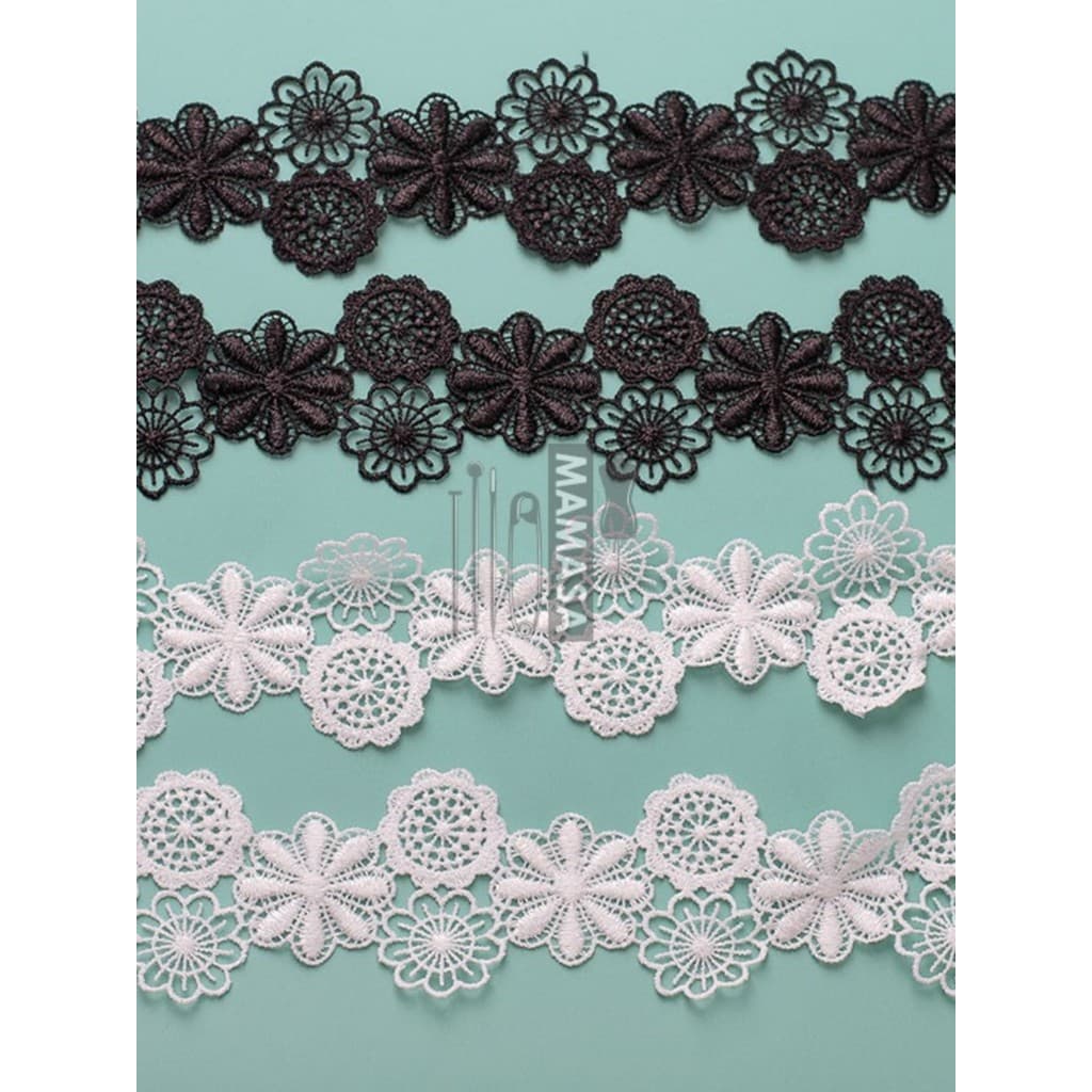 Largura 4cm flor poliéster bordado preto branco solúvel em água acessórios de renda de alta qualidade preto branco artes