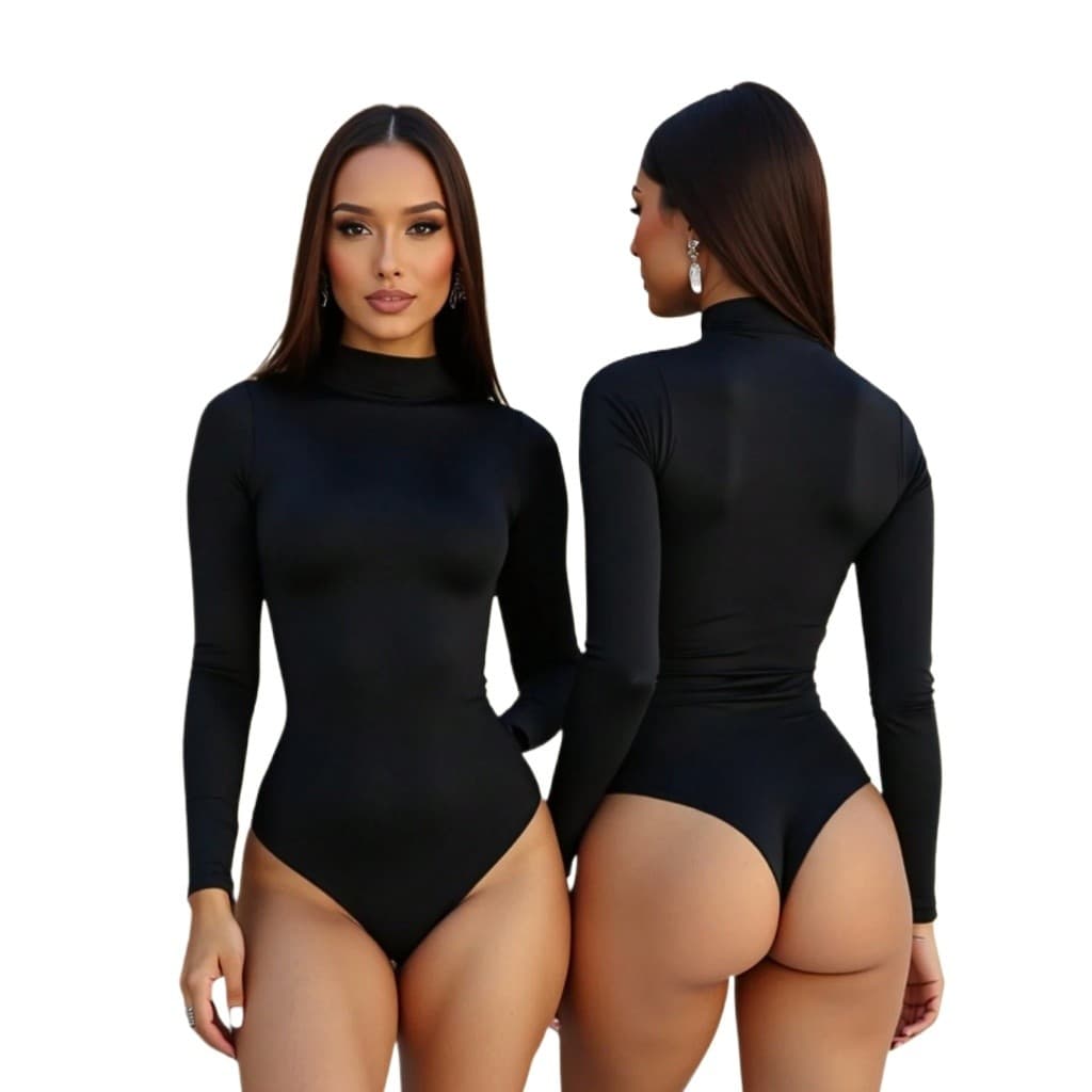 Body Feminino Cacharrel Manga Longa Gola Alta Suplex Premium Segunda Pele Inverno Elegante