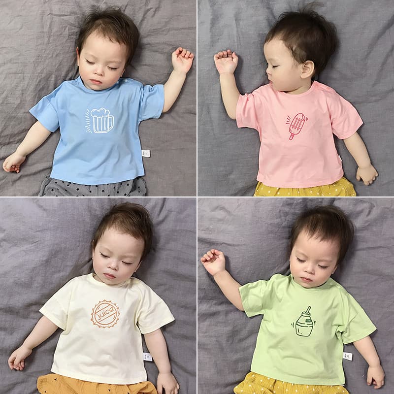 Bebê de manga curta puro algodão camiseta estilo fino algodão de seda gelo meninos meninas crianças impresso versão core