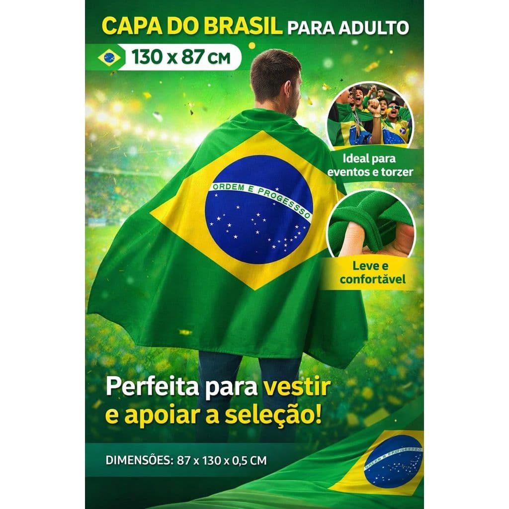 Capa Bandeira Brasil 130cm Torcedor Copa Mundo Decoração Capo Retrovisor Janela