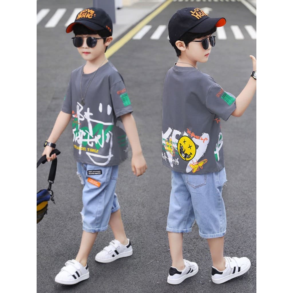 Meninos terno de verão 2026 novo estilo menino Denim Shorts bonito médio grande crianças verão versão coreana crianças d