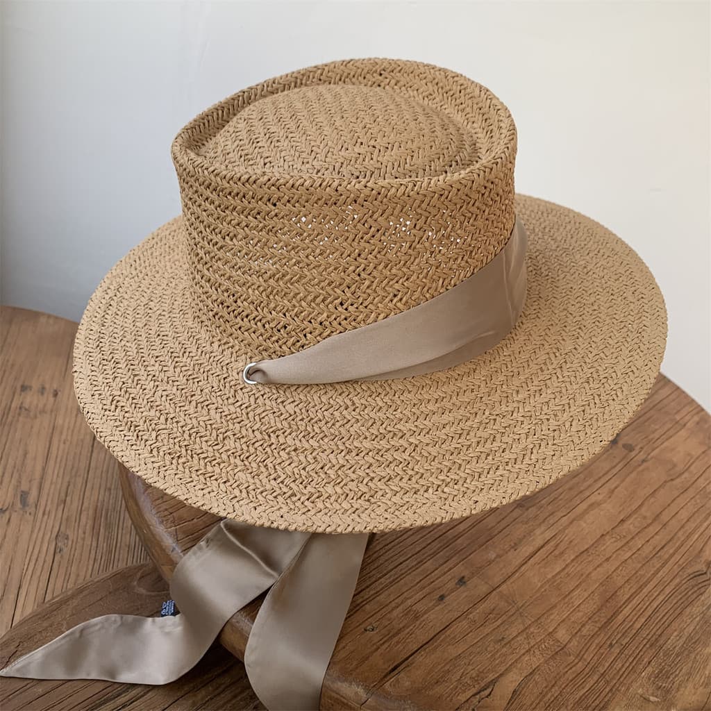 Hepburn estilo francês chapéu de palha feminino verão protetor solar chapéu de sol Design férias plana topo chapéu de pa