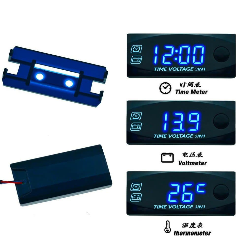 Relógio Eletrônico com Termômetro 3 em 1, Relógio Digital LED 12V Universal com Grande Tela Digital, IP67 à Prova de Poe