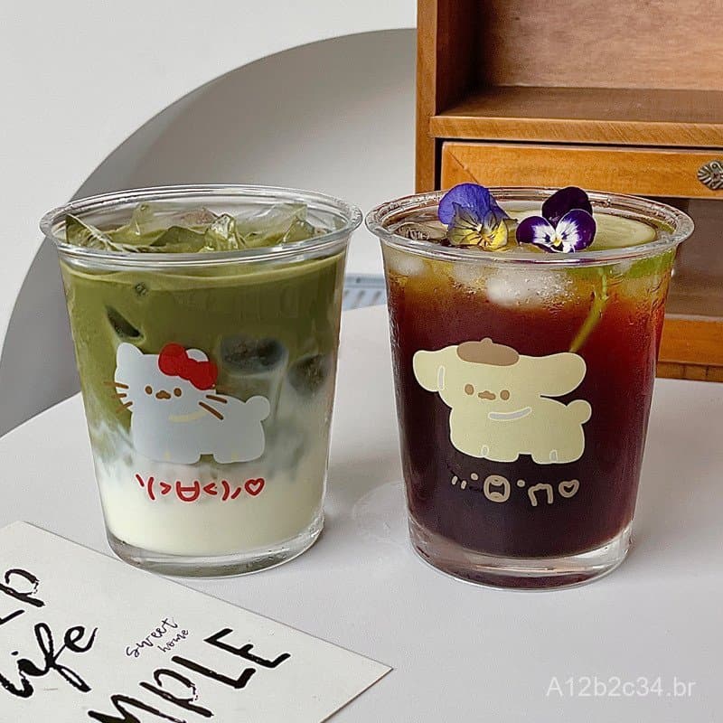 Copo de vidro para café frio estilo coreano Bolimei, copo de água com design de coelho, copo de vidro de grande capacida