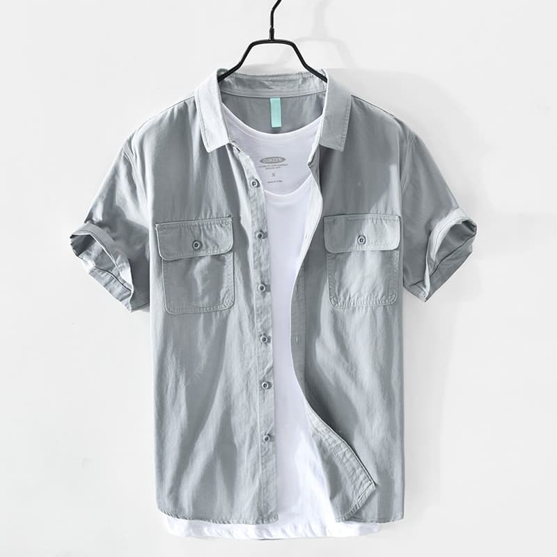 Renben verão puro algodão camisa masculina de manga curta ferramentas japonês Retro Casual na moda juventude lavado cami